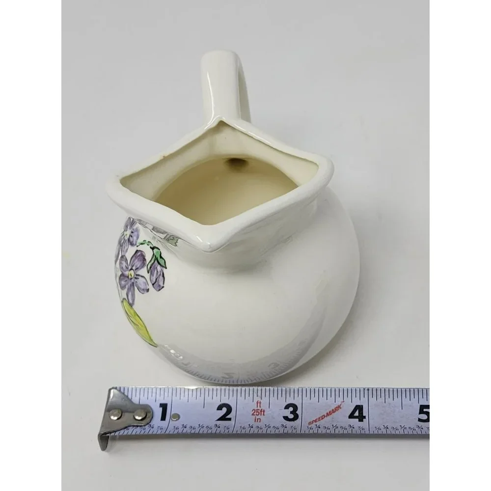 Vintage Hand Painted Ceramic Small‎ Pitcher/Creamer Blue Flowers Green Leaves
